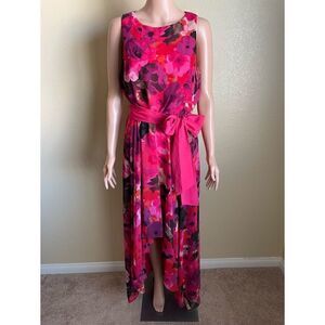 Eliza J Floral Print High Low Maxi Dress Pink Orange Black Size 6
